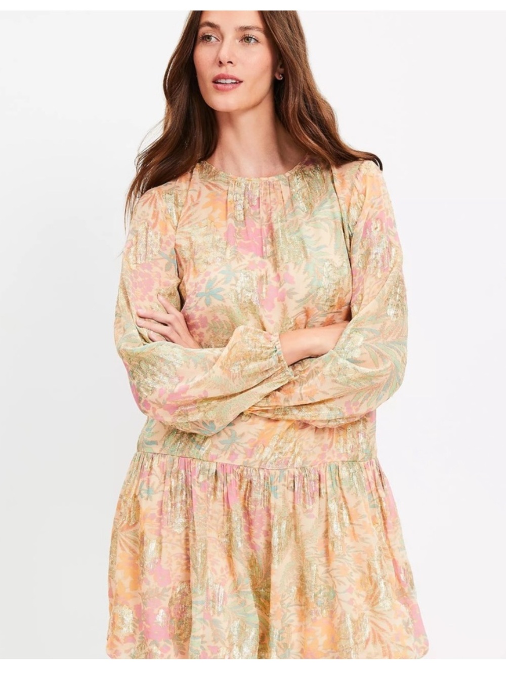 NEW LOFT Shimmer Floral Jacquard Bubble Hem Mini Dress - Size M